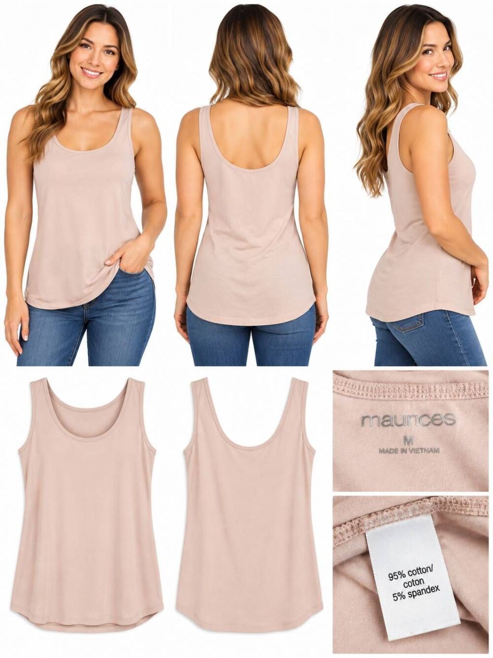 Maurices Women’s M Light Pink Cotton Blend Ribbed Tank Top Stretch Basic Layerin